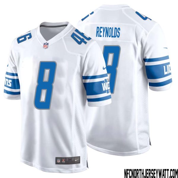 Josh Reynolds No 8 Men White Detroit Lions Player Away Game Jersey – Replica