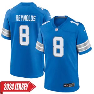 Josh Reynolds No 8 Men’s Detroit Lions Home Game 2024 Jersey – Blue