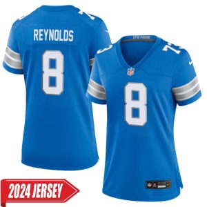 Josh Reynolds No 8 Woman’s Detroit Lions Home Game 2024 Jersey – Blue