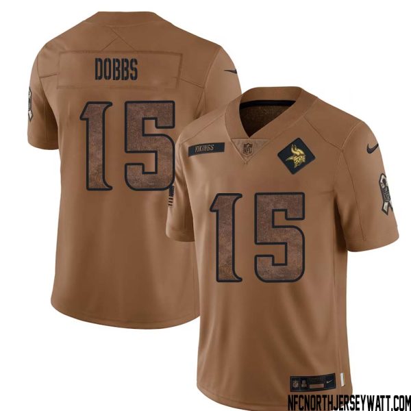 Joshua Dobbs No 15 Men Brown Minnesota Vikings 2023 Salute To Service Limited Jersey – Replica