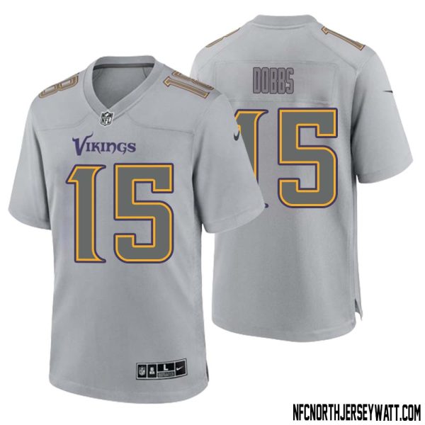 Joshua Dobbs No 15 Men Gray Minnesota Vikings Atmosphere Fashion Game Jersey – Replica