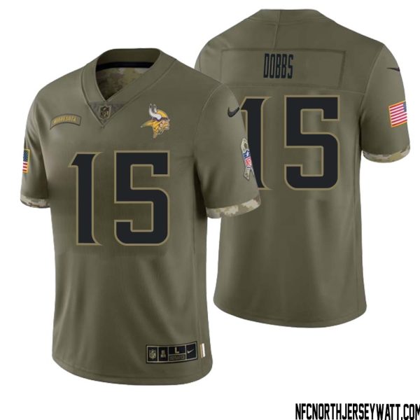 Joshua Dobbs No 15 Men Olive Minnesota Vikings 2022 Salute To Service Retired Player Limited Jersey – Replica
