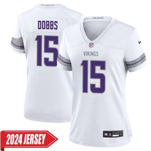 Joshua Dobbs No 15 Woman’s Minnesota Vikings White Alternate Custom Game 2024 Jersey