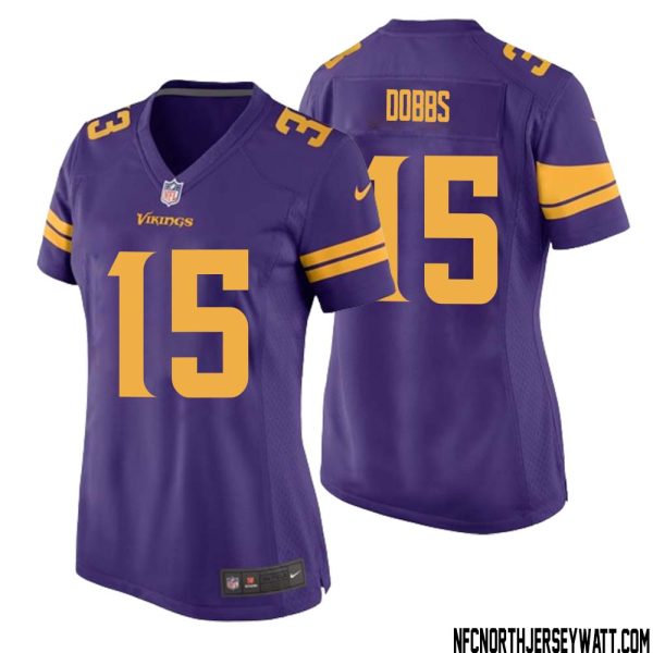 Joshua Dobbs No 15 Women Purple Minnesota Vikings Alternate Game Jersey – Replica
