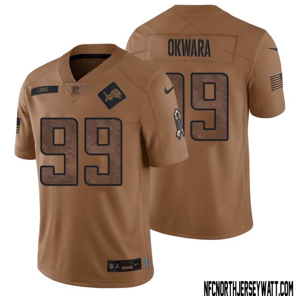 Julian Okwara No 99 Men Brown Detroit Lions 2023 Salute To Service Retired Player Limited Jersey – Replica