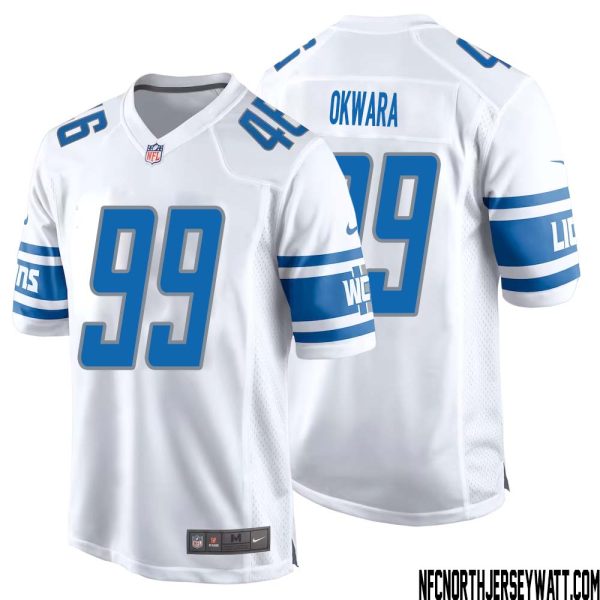 Julian Okwara No 99 Men White Detroit Lions Player Away Game Jersey – Replica