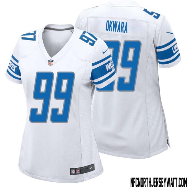 Julian Okwara No 99 Women White Detroit Lions Player Away Game Jersey – Replica