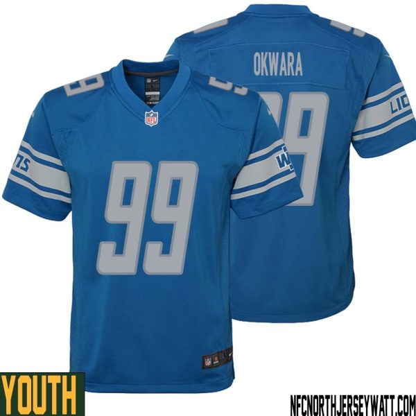 Julian Okwara No 99 Youth Blue Detroit Lions Player Home Game Jersey – Replica