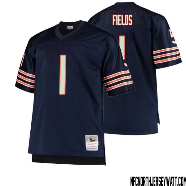 Justin Fields No 1 Men Mitchell & Ness Navy Chicago Bears Big & Tall 1966 Retired Player Replica Jersey