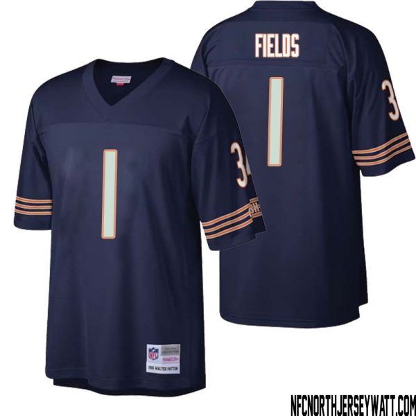 Justin Fields No 1 Men Mitchell & Ness Dark Navy Chicago Bears Big & Tall 1985 Retired Player Replica Jersey