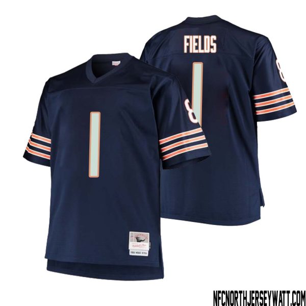 Justin Fields No 1 Men Mitchell & Ness Navy Chicago Bears Big & Tall 1985 Retired Player Replica Jersey