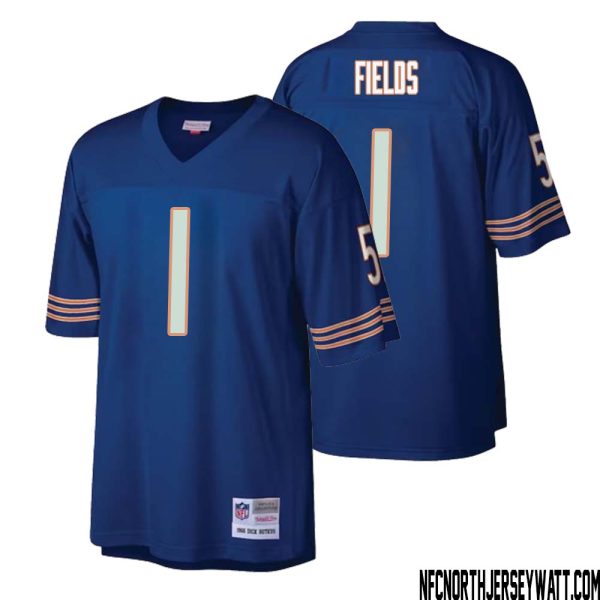 Justin Fields No 1 Men Mitchell & Ness Navy Chicago Bears Retired Player Legacy Replica Jersey