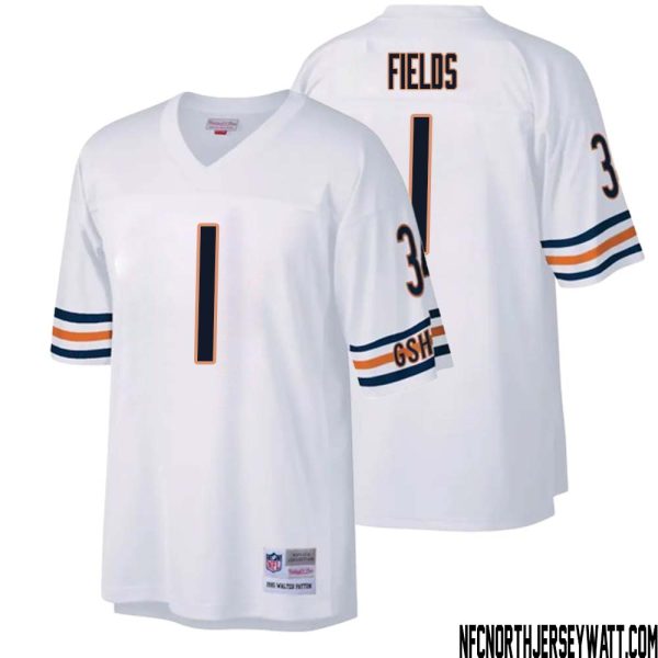 Justin Fields No 1 Men Mitchell & Ness White Chicago Bears Legacy Replica Jersey