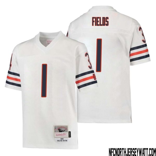 Justin Fields No 1 Youth Mitchell & Ness White Chicago Bears 1985 Retired Player Legacy Jersey – Replica