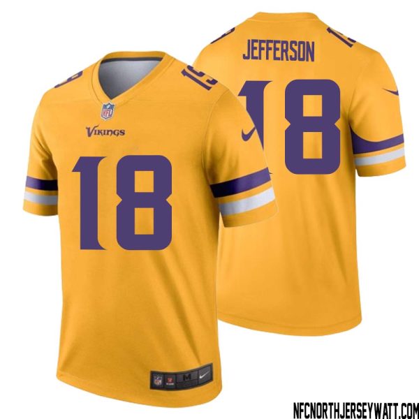 Justin Jefferson No 18 Men Minnesota Vikings Gold Inverted Legend Jersey – Replica