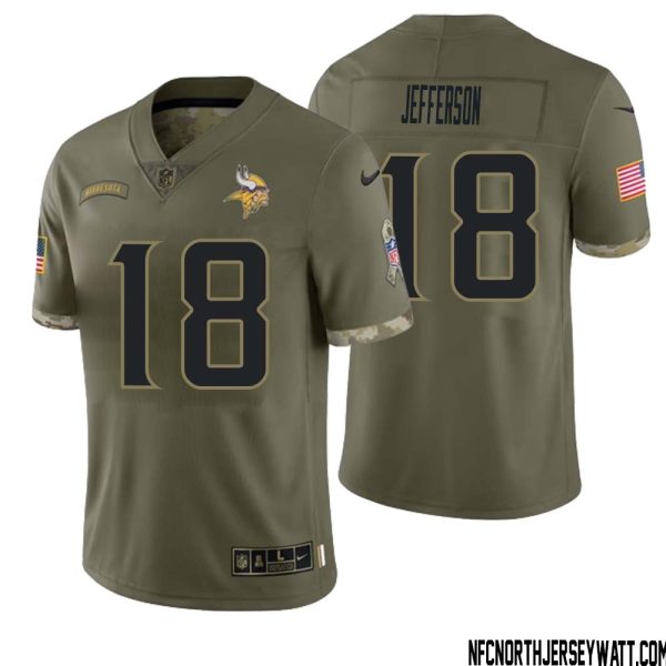 Justin Jefferson No 18 Men Olive Minnesota Vikings 2022 Salute To Service Retired Player Limited Jersey – Replica