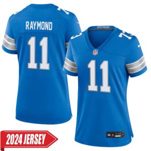 Kalif Raymond No 11 Woman’s Detroit Lions Home Game 2024 Jersey – Blue