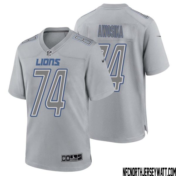 Kayode Awosika No 74 Men Gray Detroit Lions Atmosphere Fashion Game Jersey – Replica