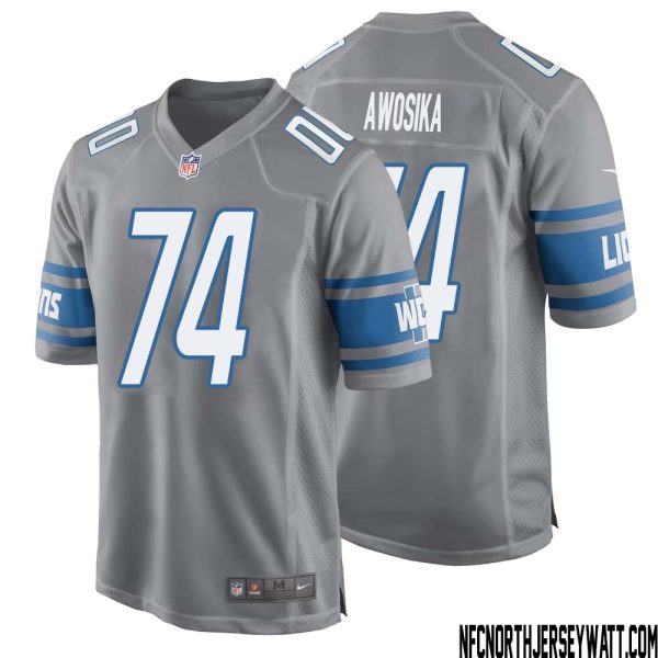 Kayode Awosika No 74 Men Gray Detroit Lions Player Alternate Game Jersey – Replica