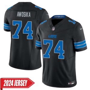 Kayode Awosika No 74 Men’s Detroit Lions 2nd Alternate Vapor F.U.S.E. Limited 2024 Jersey – Black