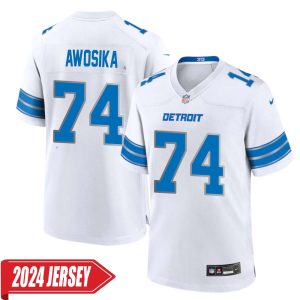 Kayode Awosika No 74 Men’s Detroit Lions Away Game 2024 Jersey – White