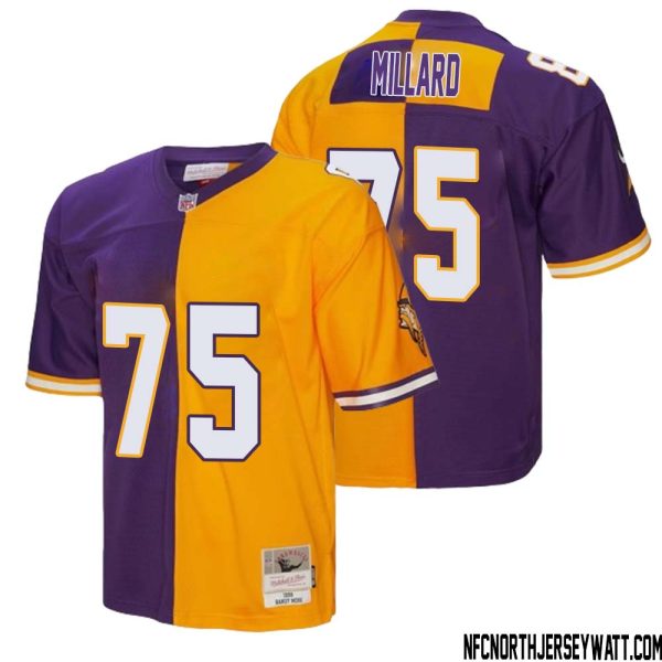 Keith Millard No 75 Men Mitchell & Ness Purple Gold Minnesota Vikings 1998 Split Legacy Replica Jersey