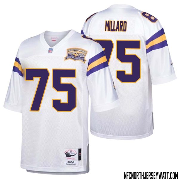 Keith Millard No 75 Men Mitchell & Ness White Minnesota Vikings Authentic Throwback Retired Player Jersey- Replica