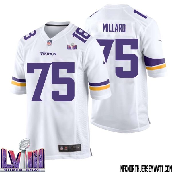 Keith Millard No 75 Minnesota Vikings Super Bowl Lviii Away Game Jersey White For Men – Replica