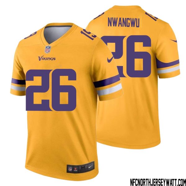 Kene Nwangwu No 26 Men Minnesota Vikings Gold Inverted Legend Jersey – Replica
