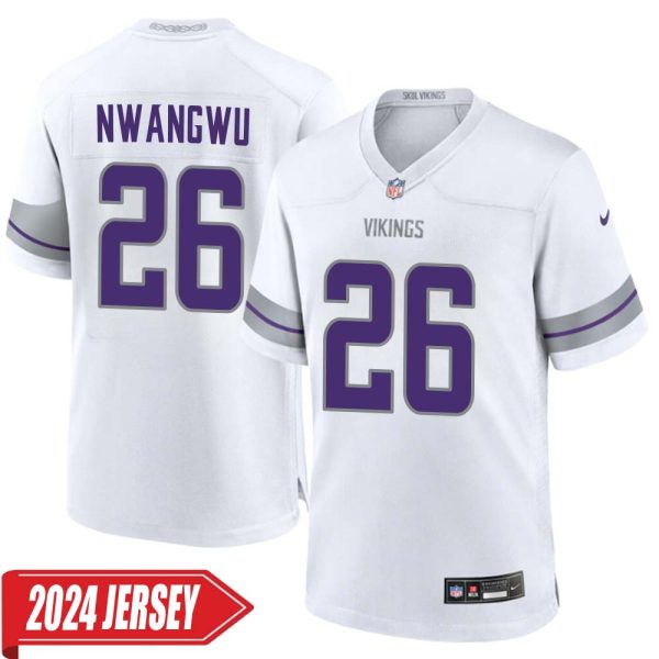 Kene Nwangwu No 26 Men’S Minnesota Vikings White Alternate Custom Game 2024 Jersey