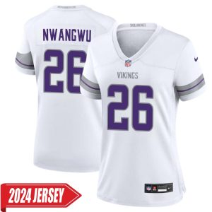 Kene Nwangwu No 26 Woman’s Minnesota Vikings White Alternate Custom Game 2024 Jersey