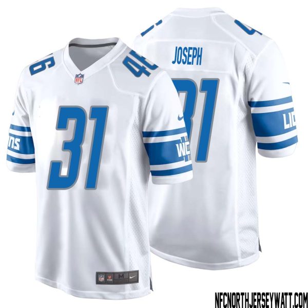 Kerby Joseph No 31 Men White Detroit Lions Player Away Game Jersey – Replica