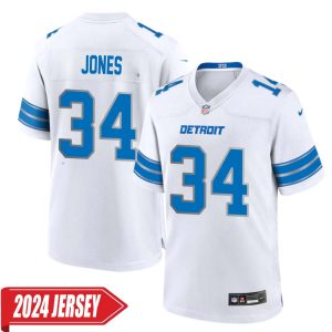 Kevin Jones No 34 Men’s Detroit Lions Away Game 2024 Jersey – White