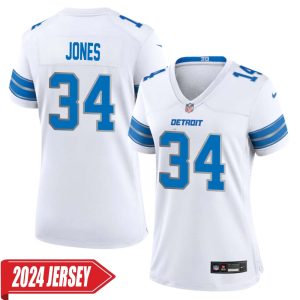 Kevin Jones No 34 Woman’s Detroit Lions Away Game 2024 Jersey – White