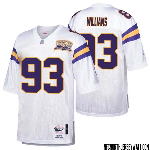 Kevin Williams No 93 Men Mitchell & Ness White Minnesota Vikings Authentic Throwback Retired Player Jersey- Replica