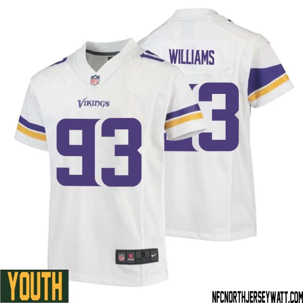 Kevin Williams No 93 Youth White Minnesota Vikings Game Player Away Jersey – Replica