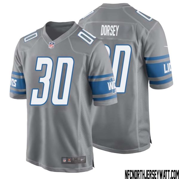 Khalil Dorsey No 30 Men Gray Detroit Lions Player Alternate Game Jersey – Replica