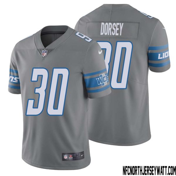 Khalil Dorsey No 30 Men Steel Detroit Lions Vapor Untouchable Color Rush Limited Player Jersey – Replica
