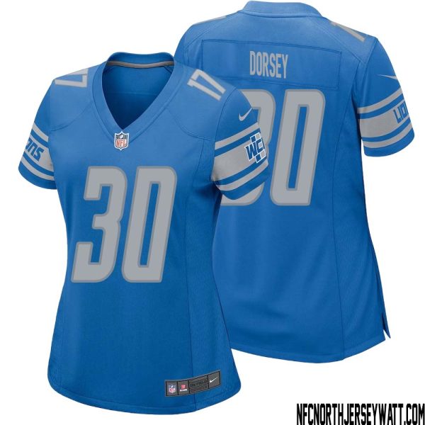 Khalil Dorsey No 30 Women Blue Detroit Lions Player Home Game Jersey – Replica