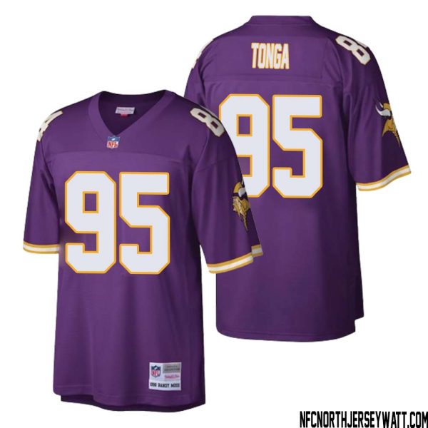 Khyiris Tonga No 95 Men Mitchell & Ness Purple Minnesota Vikings Retired Player Legacy Replica Jersey