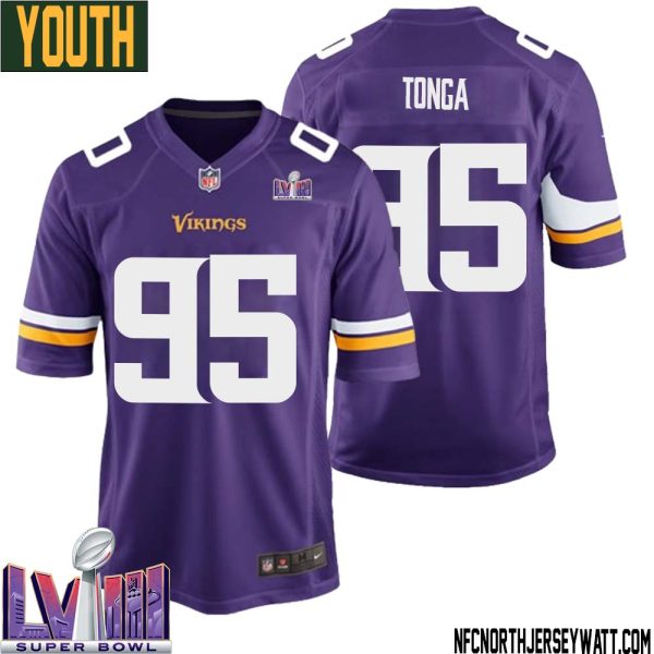 Khyiris Tonga No 95 Minnesota Vikings Super Bowl Lviii Home Game Jersey Court Purple For Youth – Replica