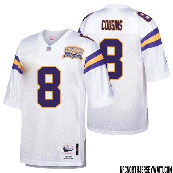 Kirk Cousins No 8 Men Mitchell & Ness White Minnesota Vikings Authentic Throwback Retired Player Jersey- Replica