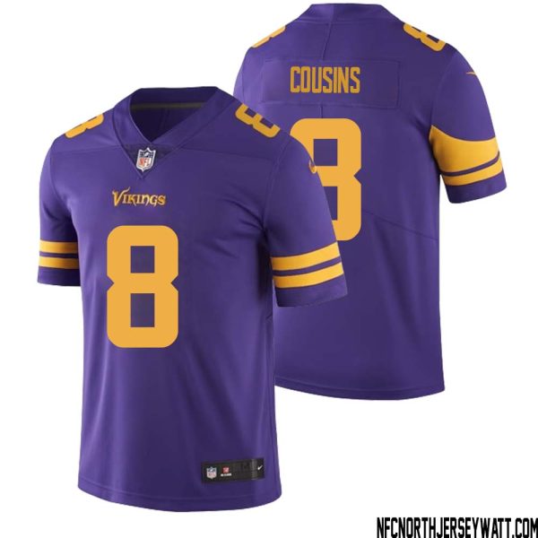Kirk Cousins No 8 Men Purple Minnesota Vikings Color Rush Vapor Untouchable Limited Jersey- Replica