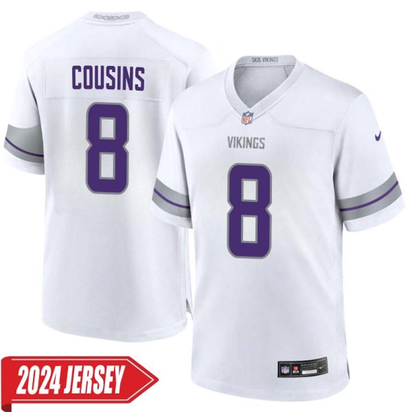 Kirk Cousins No 8 Men’S Minnesota Vikings White Alternate Custom Game 2024 Jersey