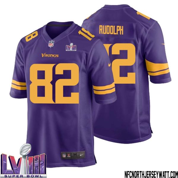 Kyle Rudolph No 82 Minnesota Vikings Super Bowl Lviii Alternate Game Jersey Purple For Men – Replica