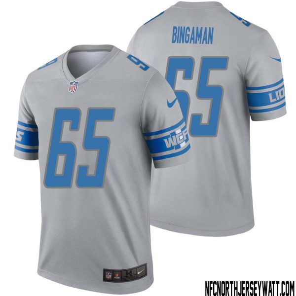 Les Bingaman No 65 Men Gray Detroit Lions Inverted Legend Jersey – Replica