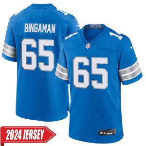 Les Bingaman No 65 Men’s Detroit Lions Home Game 2024 Jersey – Blue