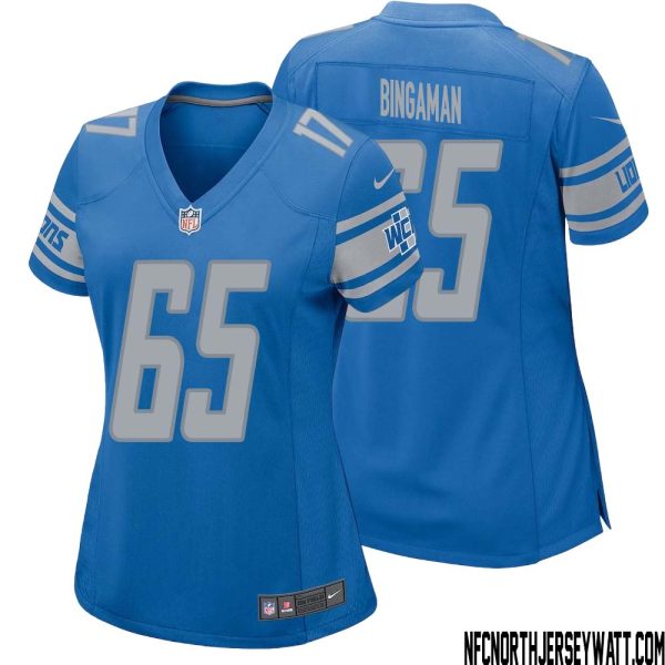 Les Bingaman No 65 Women Blue Detroit Lions Player Home Game Jersey – Replica