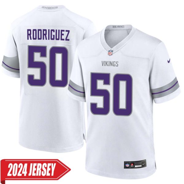 Levi Drake Rodriguez No 50 Men’S Minnesota Vikings White Alternate Custom Game 2024 Jersey