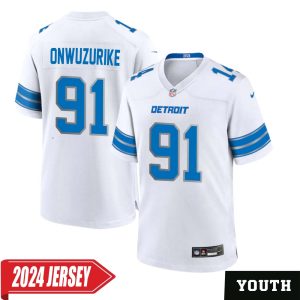 Levi Onwuzurike No 91 Youth’s Detroit Lions Away Game 2024 Jersey – White